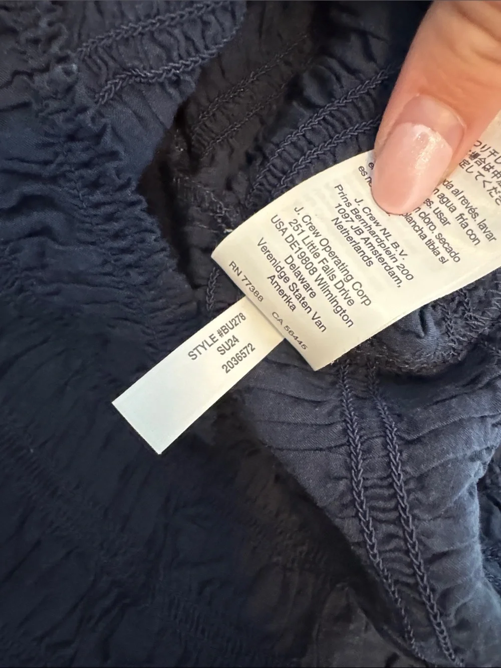 J. Crew Navy Smocked button-up shirt in cotton-blend voile